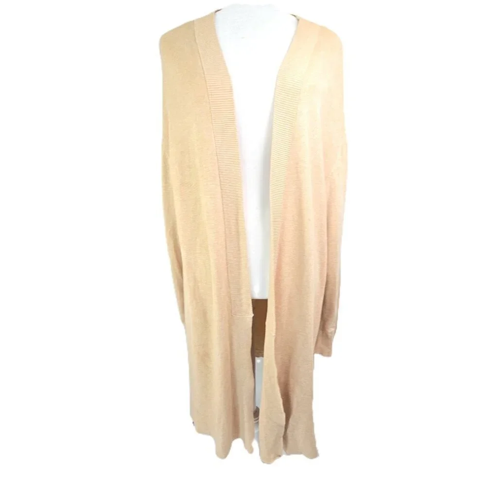 Worthington XLT  Long Sleeve Ribbed Knit Open Front Cardigan in Camel Tan Brown